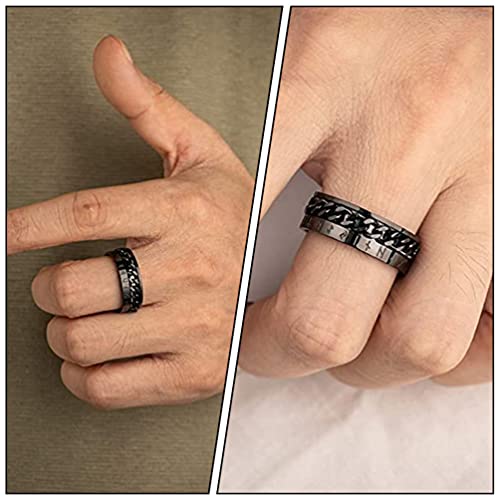 Holibanna Anel com letra viking elegante anel masculino joia de mão anel de aço de titânio