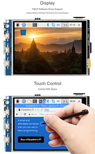 Image of Waveshare 3.2inch Resistive Touch Display Compatible with Raspberry Pi 4B /3B+ /3B /2B /B+ /A+ /Zero /Zero W /WH /Zero 2W Series Boards 320x240 Resolution SPI