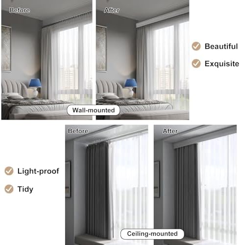 Heavy Duty Dual Track Pelmet Box - 3-in-1 Ceiling/Wall Mount Room Divider Curtain Rail for Living Room, Bedroom, Hotel, Villa - 140cm (4.59ft) - White