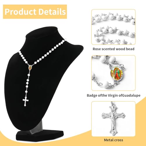 12/20/30 PCS 14 inch Lady of Guadalupe Bead Rosaries Wooden Rosary with Crucifix Necklace, Favors Catholic Gift Rosaries with Organza Bag for Baptism, for Men Women3