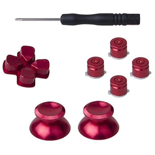 YoRHa 8 en 1 Métal Aluminium Thumbsticks Analog Sticks Joysticks & Bouton & D-Pad Réparation de Remplacement Kits(Rouge) pour PS4/Slim/Pro Manette avec Tournevis