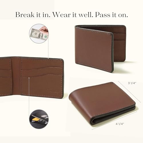 TANNER GOODS Mens Wallet. Mens Leather Wallets. Utility Bifold 4 Card Pocket Wallet, Billfold Slot Cardholder. Made in USA, Cognac Brown3