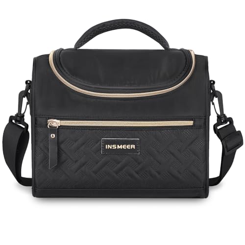 INSMEER Bolsa Termica Lancheira Marmita - 8L, Lancheira Térmica Impermeável, Leve e à Prova de Vazamentos, Alça Ajustável para Ombro, para Academia, Trabalho, Passeio, Praia - Unissex Premium (Preta)