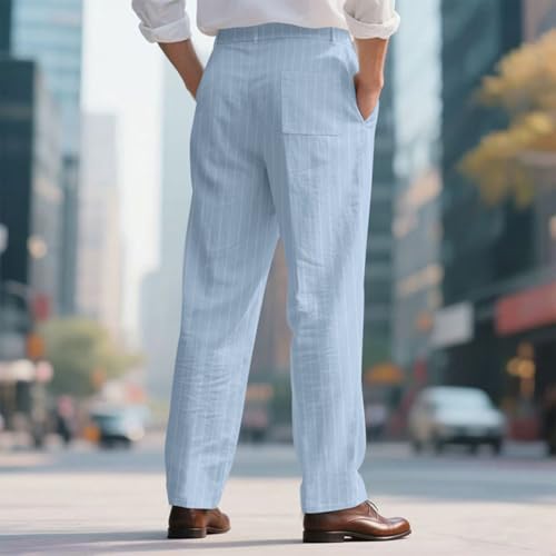 Linen Dress Pants for Men Casual Loose Striped Pant Straight Lightweight Breathable Work Trousers with Pockets3