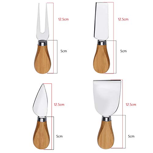 kuou 4Pcs Cheese Knife Set, Stainless Steel Cheese Knives Cheese Fork Cheese Shovel with Oak Handle for Parties and Picnics - Image 3