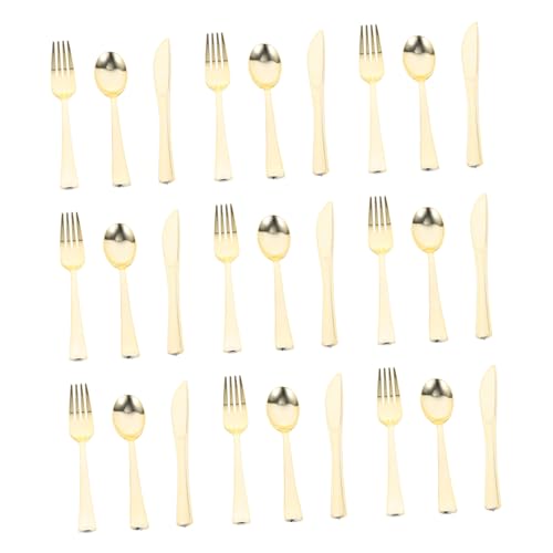 SOPOTUTU 10セット 使い捨てゴールドプラスチックカトラリー点 感あるパーティー用フォーク スプーン ナイフ各 滑らかな仕上げで 耐久性あり