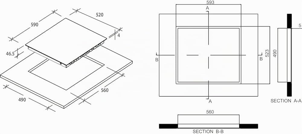 Candy Piano Cottura a Gas 4 Fuochi, Incasso, Inox, Griglie Smaltate Lavabili, Sicurezza Gas, Manopole Laterali, 59,5 x 51 x 0,8 cm (L x P x H) - CHW6LBX