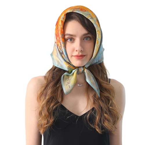 100% Mulberry Silk Scarf 27"x27" Square Silk Scarves Hair Wrap Neck Head Scarf for Women, Mothers Day Gifts2