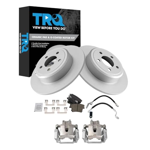 Image of TRQ Rear Brake Pad and Rotor Set Ceramic Coated Rotors Calipers Compatible with 2005-2018 Chrysler 300 2010-2015 Dodge Challenger 2006-2016 Charger 2005-2008 Magnum