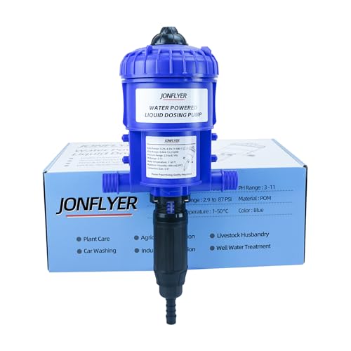 JONFLYER GEN ? 0.2-4.5% Fertilizer Injector Automatic Chemical Liquid Dosing Pump,13.21GPM,POM Housing,Water Powered Liquid Dispenser for Drip Irrigation Garden Greenhouse Livestock Water Well