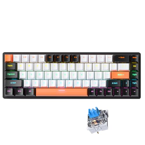 Generic 68�L�[���J�j�J���L�[�{�[�h �u���[�A�N�V�X/���b�h�A�N�V�X�Ή� ? FN�V���[�g�J�b�g�t�� �t���A���`�S�[�X�g 10��ޏƖ����[�h Type-C�ڑ� �ϋv���݌v (Blue axis)