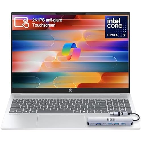 HP OmniBook 5 16” Touchscreen AI Laptop – Intel Core Ultra 7 Processor, 16GB RAM, 1TB SSD, Windows 11, Copilot AI, Wi-Fi 6E, Backlit Keyboard, Silver