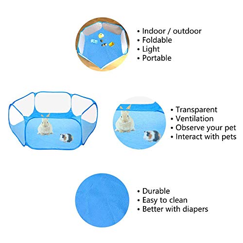 Small-Animals-CC-Cage-Tent-Breathable-Transparent-Pet-Playpen-Pop-Open-OutdoorIndoor-Exercise-Fence-Portable-Yard-Fence-for-Guinea-Pig-Rabbits-Hamster-Chinchillas-and-Hedgehogs-Blue