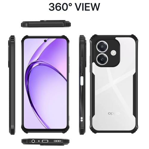 Image of Pikkme Crystal Clear Transparent Back Cover | Ultra Hyrbid | Full Camera Protection | Raised Edge | Bumper Case for Oppo A3x 5G / A3x 4G / A3 5G (Black)