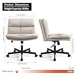 EMIAH Armless Office Desks Chair with Wheels PU-Padded Vanity Chair Mid-Back Ergonomic Home Office Computer Chair Comfortable Adjustable Swivel Task Chair with Thickened Cushion - Image 3
