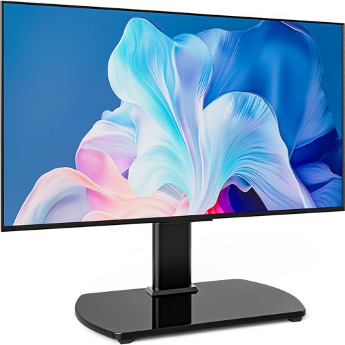 HOLMAXD Universal TV Stand for 27-60 Inch TVs with Swivel Mount, Height Adjustable Table Top TV Stand Mount, Heavy Duty Tempered Glass Base, TV Pedestal Stand Holds up to 88 lbs, VESA 400x400mm