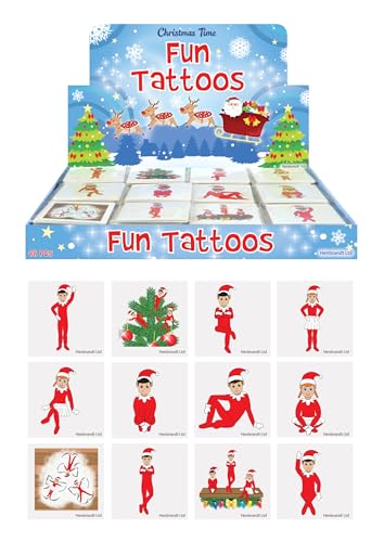 Henbrandt 36 x Mini Elfin Around Christmas Elf Temporary Tattoos for Children 12pc Packs Kids Festive Xmas Party Bag Favours Stocking Presents Advent Calendar Fillers for Boys and Girls  
