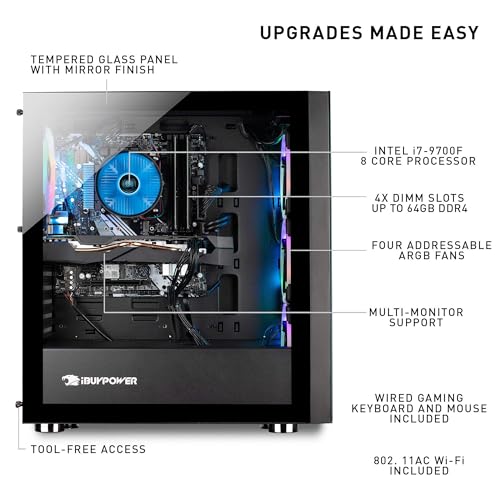 iBUYPOWER Gaming PC Computer Desktop Element 9260 (Intel Core i7-9700F 3.0Ghz, NVIDIA GeForce GTX 1660 Ti 6GB, 16GB DDR4, 240GB SSD, 1TB HDD, Wi-Fi & Windows 10 Home) Black - Image 3