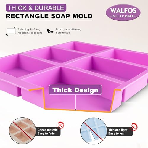 Image of Silicone Soap Molds Set of 3, 6 Cavities Rectangle Silicone Soap Molds for Homemade Craft Soap Mold, Cake Mold, Chocolate Mold & Ice Cube Tray(Blue & Purple & Pink)