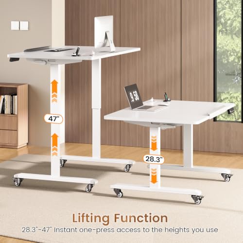 Image of SEDETA 31.5 Inches Foldable Electric Standing Desk, 180 Tiltable Mobile Rising Computer Desk Height Adjustable with Wheels for Drawing /Writing /Gaming /Study /Home Office /Small Space, White