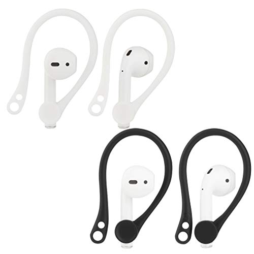 UKCOCO 2 Pares Gancho de Oreja Titular para AirPods - Gancho de Silicona Ganchos para la Oreja Antideslizantes para Correr al Aire Libre Compatible con AirPods 1 y 2 (Blanco + Negro)
