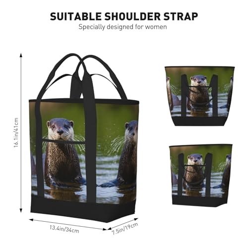 Animal Cute Brown Otters Print Tote Bag Adult Heavy Duty For Picnic Beach Camping Large Capacity Insulated Tote Bag3