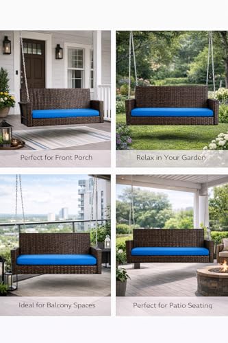 Image of Carry Bird Rattan Wicker Two Seater Swings with Cushion, Brown, 120x60x60 cm, Garden Porch Hammock for Adults (Blue Cushion, 2 Seater Prouch Swing, Leather Brown Prouch Swing)