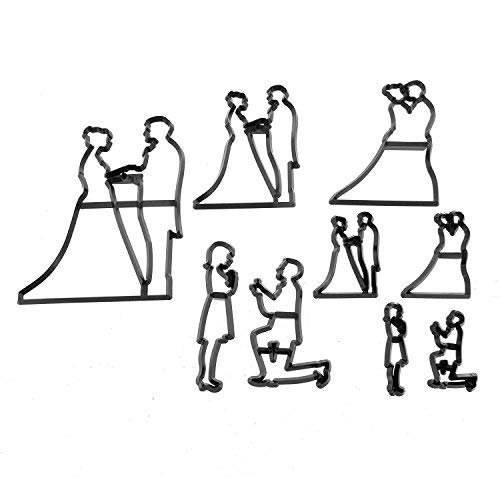 Noble Foods Set of 9 Fondant/Cookie Cutter Couples Silhouette Gumpaste Flowers Sugar Craft Mold Cake Decorating Tools for Husband and Wife, Wedding Birthday Valentine's Party, Bridegroom Bride Theme