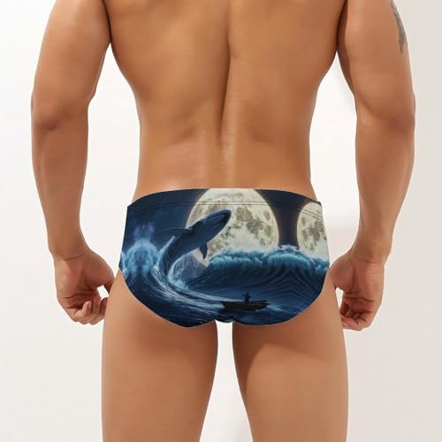 Whale Moon Men's Swimming Trunks Briefs Beach Swimwear Low Rise Bikini Swimsuit Print Bathing Suit2