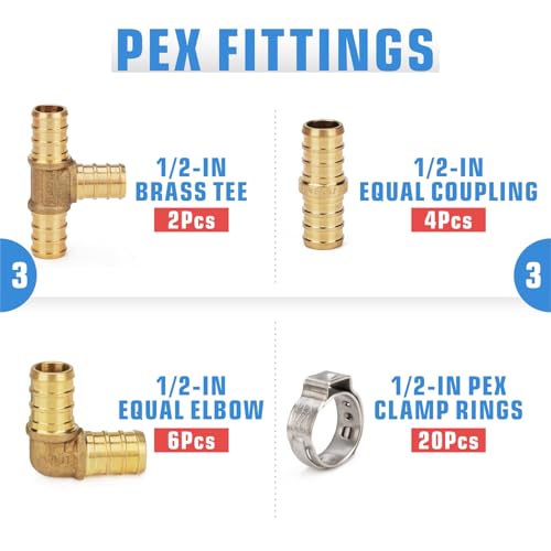 Image of iCrimp 3 /8 to 1 inch Cinch Clamp Crimping Tool Kit, With 1 /2 inch Cinch Clamp Rings(20 Pack) and Brass Fittings(12 Pack), PEX Tubing Cutter