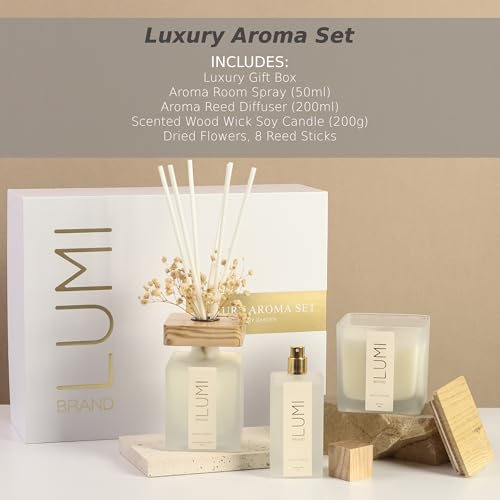 Luxury Aroma Gift Set | Peony Garden - Reed Diffuser (200ml), Wood Wick Soy Candle (200g), Room Spray (50ml) | Includes Dried Flowers & 8 Reeds | Luxurious Home Fragrance for Home Décor & Gifts - Image 3