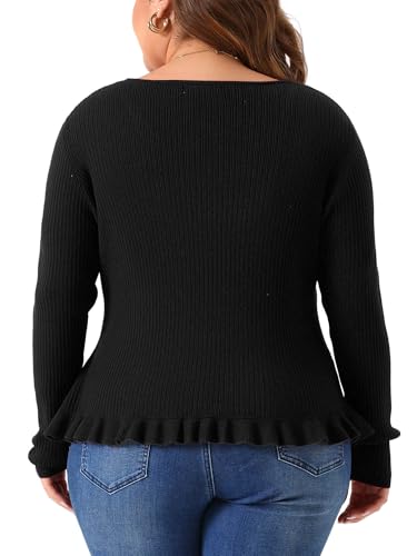 Image of Agnes Orinda Plus Size Cardigans for Women Long Sleeve Knit Sweater Open Front Ruffled Button Cardigan Outerwear