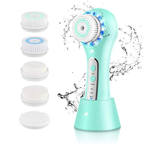 MALKERT Facial Cleansing Brush with 5 Brush Heads, 3 Modes Skin Care Brush Device, Electric Rechargeable Waterproof Face Spin Brush, Massager for Deep Cleansing and Scrubbing, Exfoliating