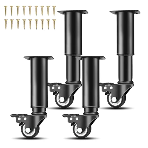 PinDaito Lot de 4 pieds de meubles réglables en hauteur avec roulettes pivotantes à 360° - Pieds...