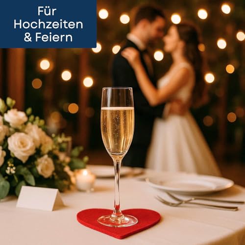 edelkern Filz Herz Untersetzer | 12 Stück | Rote Filzherzen | Rote Untersetzer Deko Herzen für Getränke, Tassen & Gläser | Glasuntersetzer Dekoration für Hochzeit, Empfang, Geburtstag & Party