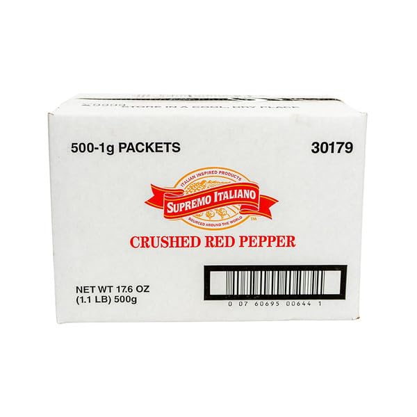 Supremo Italiano Crushed Red Pepper, 17.6 oz, 500-1g Packets