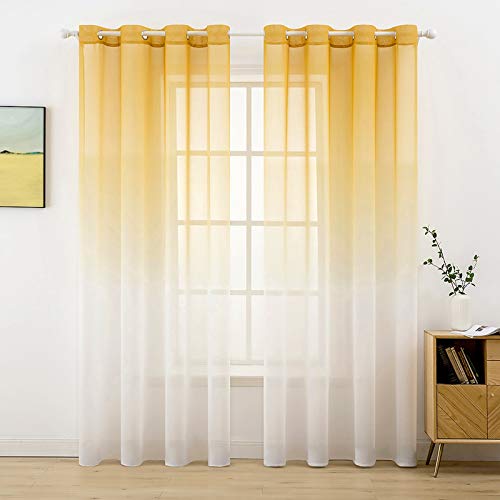 MIULEE Gardinen Transparent Vorhänge Farbverlauf Voile Sheer 2er Set...