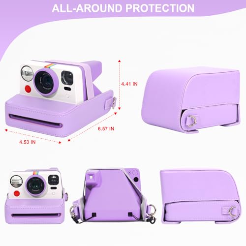 Funda para cámara Polaroid Now en cuero vintage morado miniatura 4