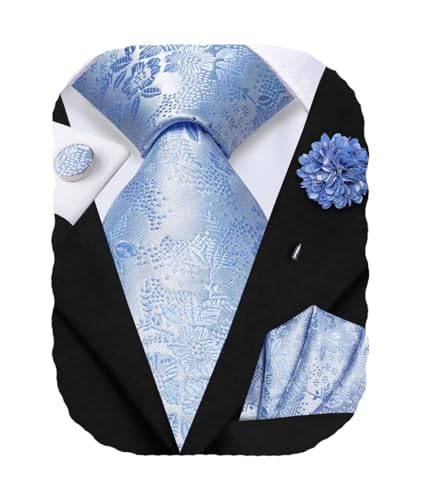 Image of Hi-Tie Men's Silk Ties Formal Woven Classic Necktie Pocket Square Cufflinks Lapel Pin Set Wedding Business