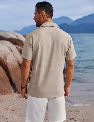 COOFANDY Men's Button Down Shirts Short Sleeve Casual Shirts Summer Beach Linen Shirts with Pocket4