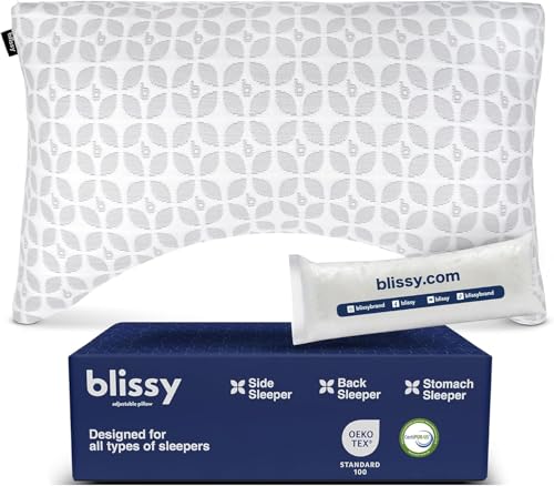 Image of BLISSY 100% Adjustable Memory Foam Pillow with Cooling Technology (King Size) - Oeko-TEX & CertiPUR-US - Cooling Memory Foam Neck & Body Bed Pillow for Stomach, Side & Back Sleeping (Crescent)
