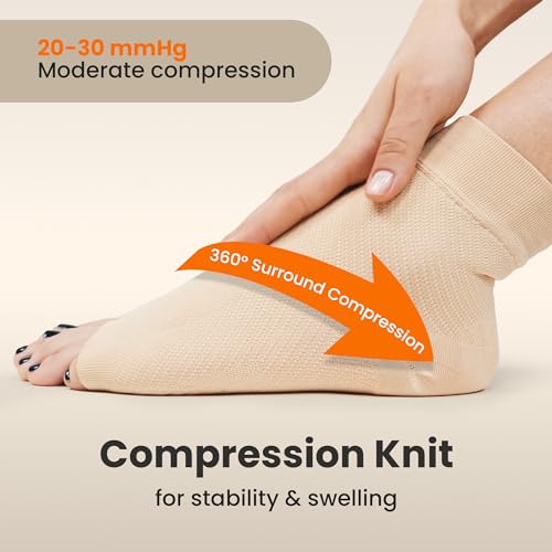 KEMFORD-Ankle-Compression-Sleeve-Plantar-Fasciitis-Braces-Open-Toe-Compression-Socks-for-Swelling-Sprain-Neuropathy-Arch-Support-for-Men-and-Women-20-30mmhg-M-Beige