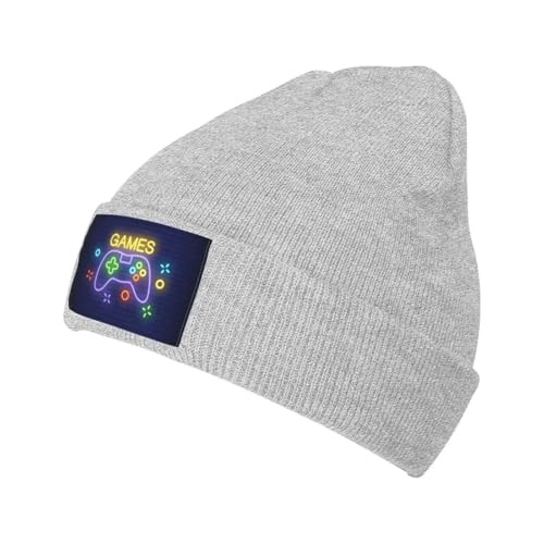 Bonnet en tricot hiver unisexe gris avec imprimé néon zone de jeux