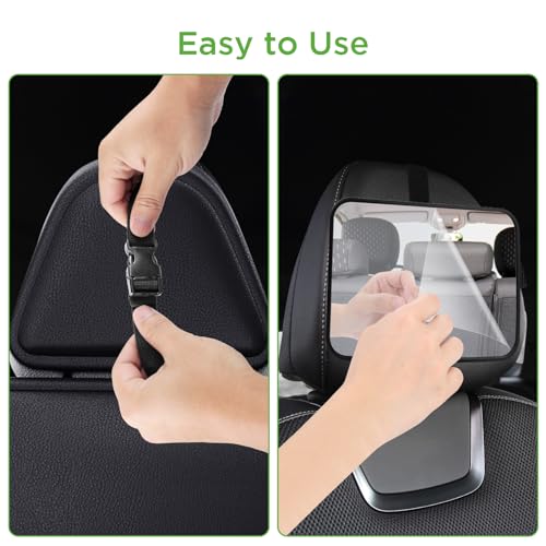 Romon Rücksitzspiegel für Babys, spiegel auto baby rückbank Verstellbare elastische Riemen, Spiegel Auto, Bruchsicherer Auto-Rückspiegel für Babyschale für allerlei Kopfstützen