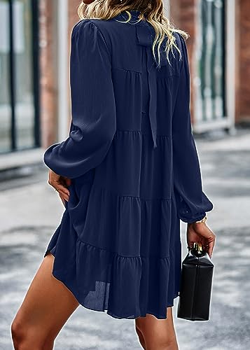 Image of KIRUNDO Women's 2026 Fall Long Sleeve Baby Doll Dresses | Ruffle Mock Neck, Tiered Flowy Swing, Mini Shift Dress, Loose Fit, Wedding Guest, Baby Shower, Summer, Autumn Winter Clothing