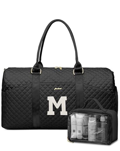 Image of Women Weekender Travel Duffle Bag: Initial Duffel Overnight Bags with Shoe Compartment Large Carry on Tote with Toiletry Bag Weekend Traveling Yoga Gym Hospital Bag for Women with Wet Pocket Letter M