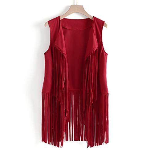 Womens Retro Western Fringe Vest Tops Classic Suede Leather 70s Cowboy Shirt Sleeveless Tassels Cardigan Jackets2