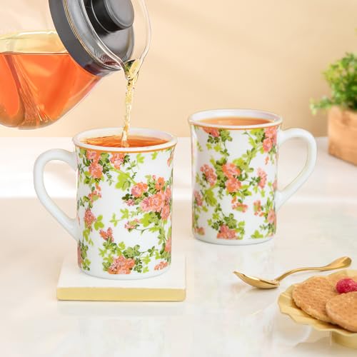 Image of Larah by BOROSIL 350ml x 2pc Opalware Amora Tea /Coffee Mug Set, Microwave & Dishwasher Safe Embossed Design Crockery Ideal for Daily Use & Gifting