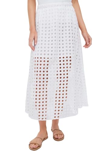Women Flowy Summer Eyelet Maxi Skirt Hollow Out High Waist Long Skirts Embroidered A-Line Beach Skirt with Underneath