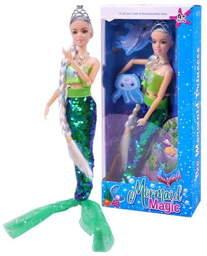 Toyshine Mermaid Magic Beautiful Doll with Long Baired Hair Pretend Play Toy for Kids 3+ Years - Green